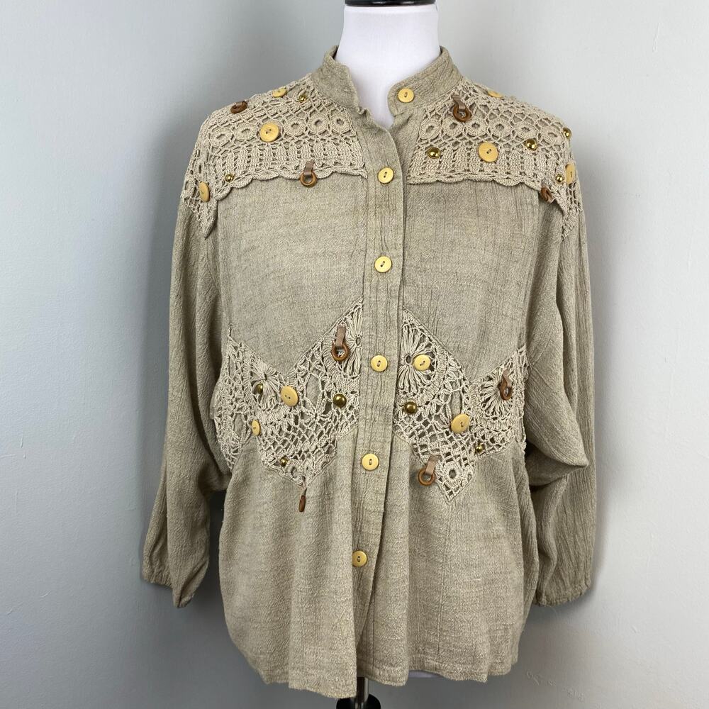Vintage Lim's Crochet Button Down Blouse GrannyCore One Size USA Womens